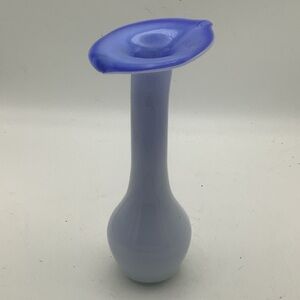 Elegant Art Glass Bud Vase in Blue and White
